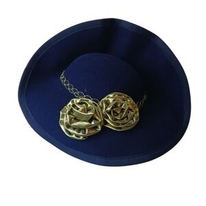VTG Joe Bill Miller Ladies Navy Wool Felt Fascinator‎ Gold Roses Hat